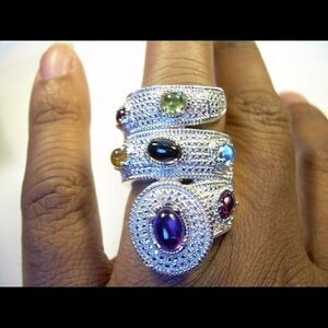 Platinum Brass Multi Gemstone Ring